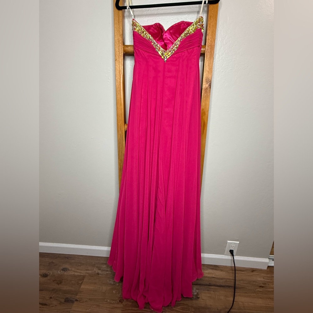 Beaded Pink Prom Dress with Orange Gold Sequins and Rhinestones - Picture 4 of 8